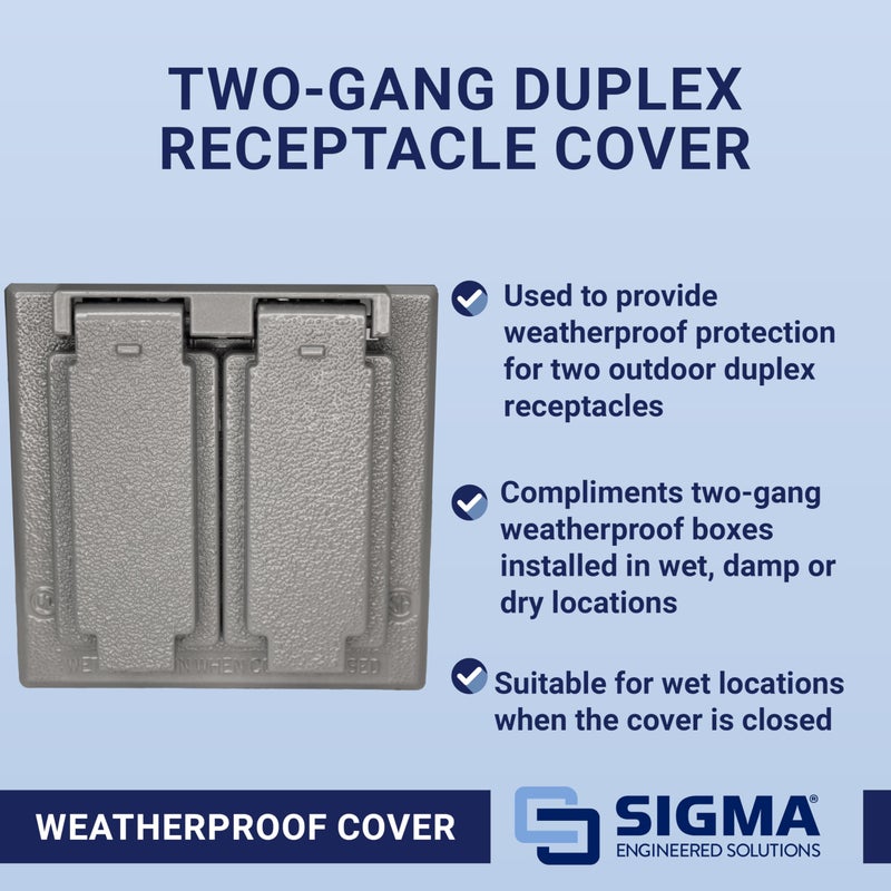 Sigma Electric 14345 2-Gang Duplex Cover, Grey , Gray - Image 3